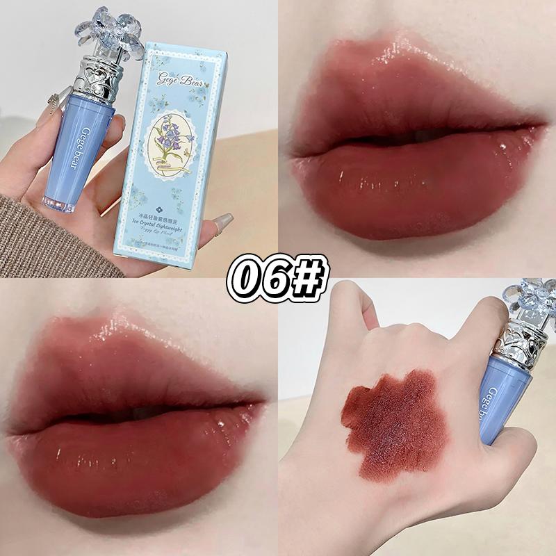 Transparent Crystal Flower Liquid Lipstick Cream Water Matte Grey Pink Lip Glaze Mud Waterproof Nude Almond Brown Tint Makeup
