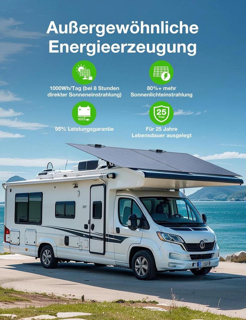 480W Flexible Solar Panel (2×240W) Monocrystalline Solar Module, ETFE Coating, for RV, Caravan, Boat, Roof,