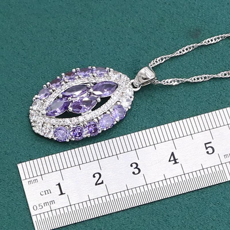 WPAITKYSPфиолетовый аметист серебряного цвета, комплект ювелирных изделий для женщин, браслет, серьги, ожерелье, кулон, кольцо, подарок на день рождения