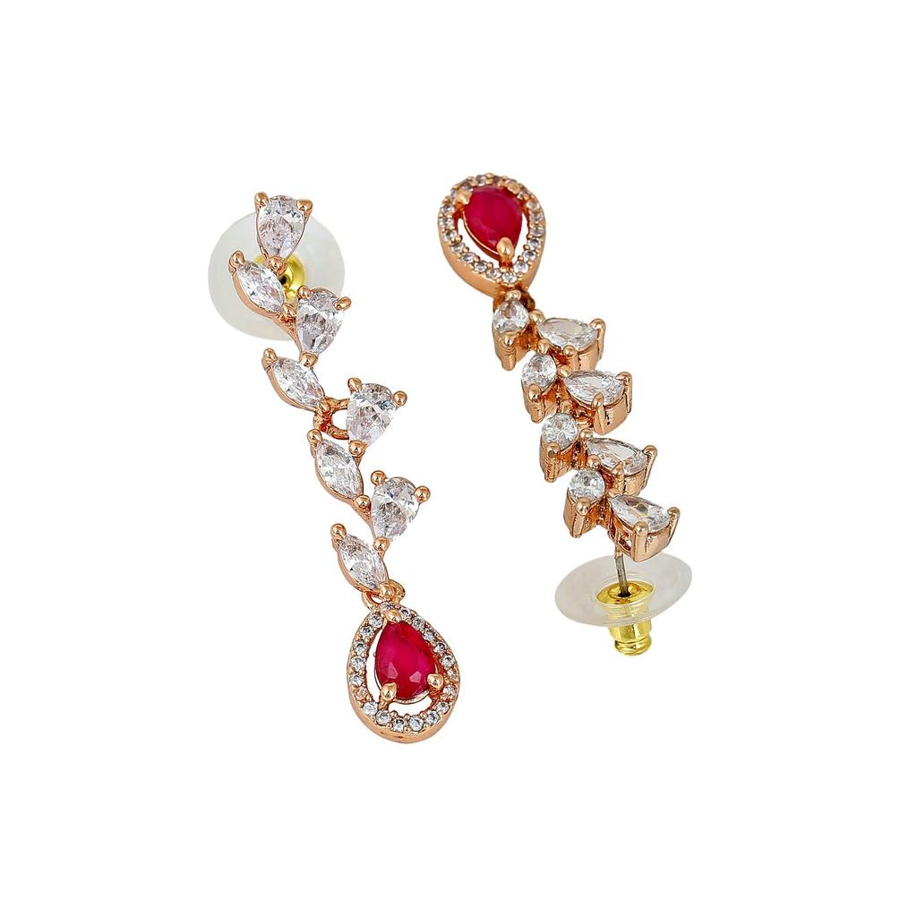 Очаровательный комплект ожерелья Estele с покрытием из розового золота, CZ и рубиновыми кристаллами для женщин