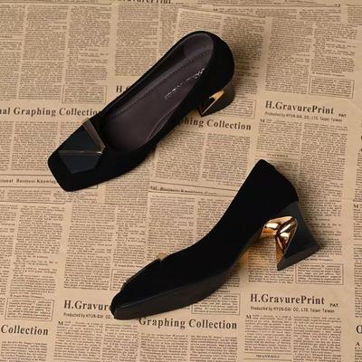 Новые осенние туфли-лодочки на среднем каблуке из мягкой кожи, на толстом каблуке, женские туфли на невысоком каблуке с квадратным носком