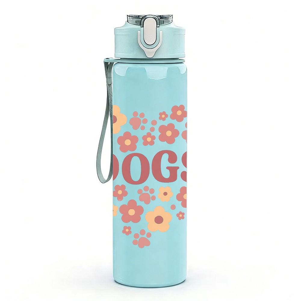 1PC Floral Dogs Letter Art 750ml Color Plastic Sports Water Bottle Leakproof Flip Straw Lid Suitable for Sports Office Home Use