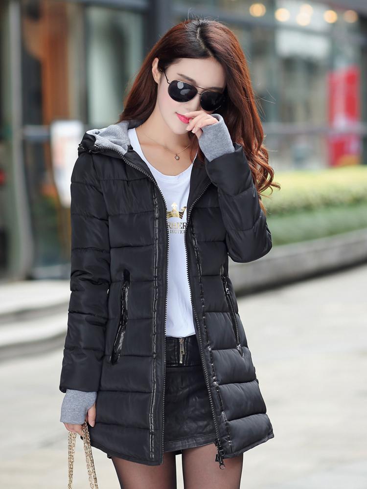 Mid-length Cotton-padded Jacket Women's Winter New Gloves Slim-fit Hooded Women's Down Padded Jacket