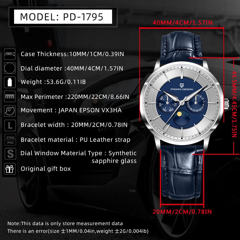 PAGANI DESIGN New Multifunctional Men Quartz Watches 100M Waterproof Top Brand Luxurys Sapphire Glass Moonphase Watch for Men