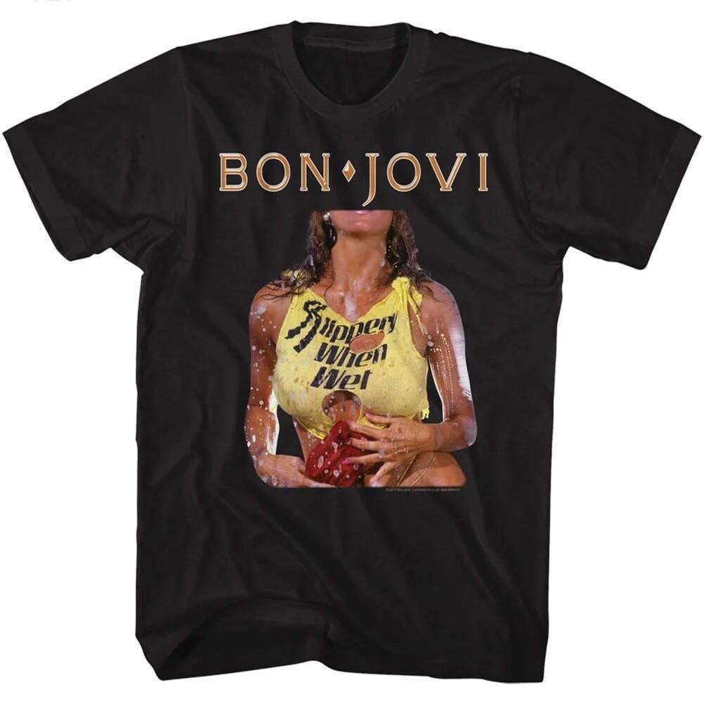 Взрослая футболка Bon Jovi 80039;s Рок-музыкальная группа SLIPPERY WHEN WET Черная Хлопковая Унисекс Футболка