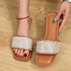 Однотонные женские тапочки с плетеным дизайном, с открытым носком, пляжные сандалии на плоской подошве для отдыха, повседневные шлепанцы, женская обувь