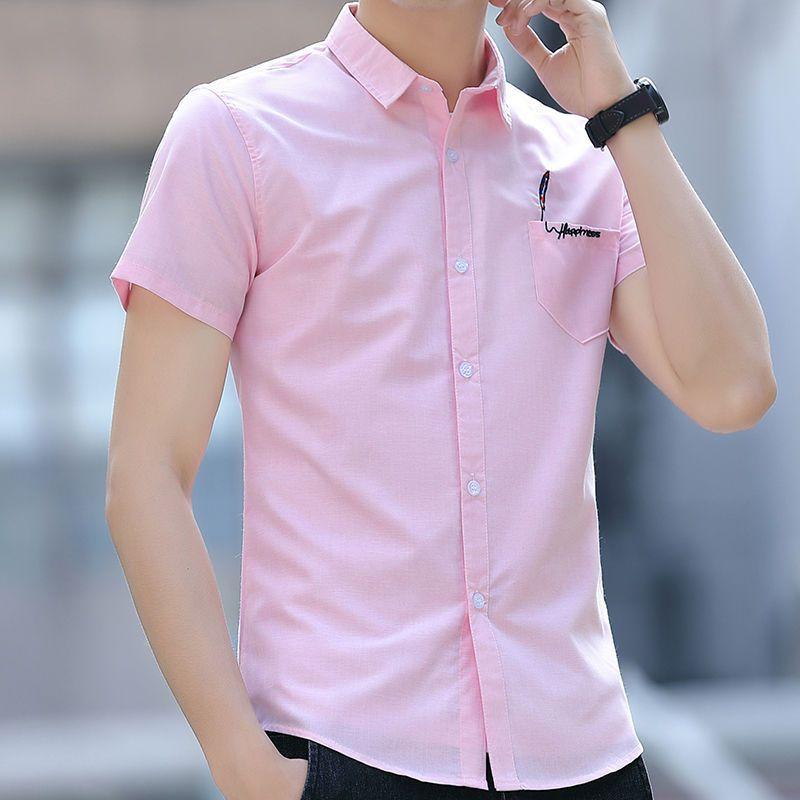 Summer Men's Short-sleeved Shirt Trend Fashion Embroidery Shirt Slim Work Men's Professional Inch Shirt
