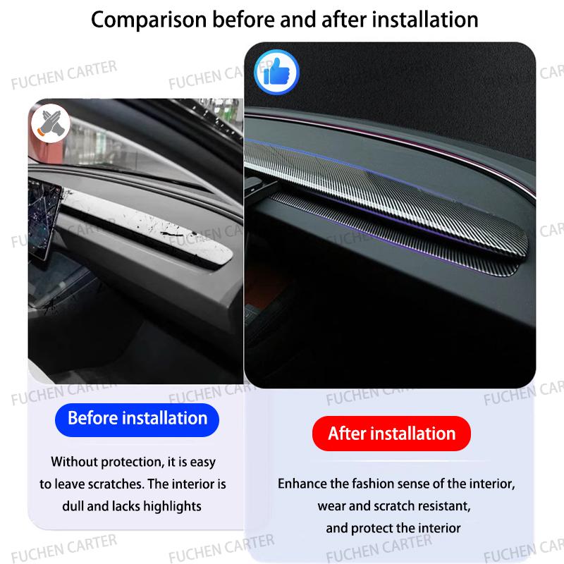 Instrument Panel Decorative Protection Strip for Tesla Model Y Juniper Model 3 Highland ABS Odorless Anti-Scratch Wear-Resistant