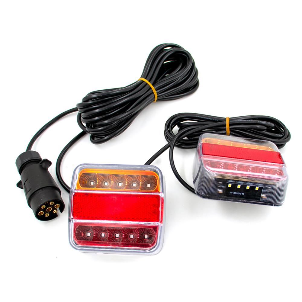 1 Set 12V Universal Rear Towing Trailer Tail Light 14 LED 7.5m+2.5m Cable 7 Pin Brake Stop Waterproof License Number Plate Lamp