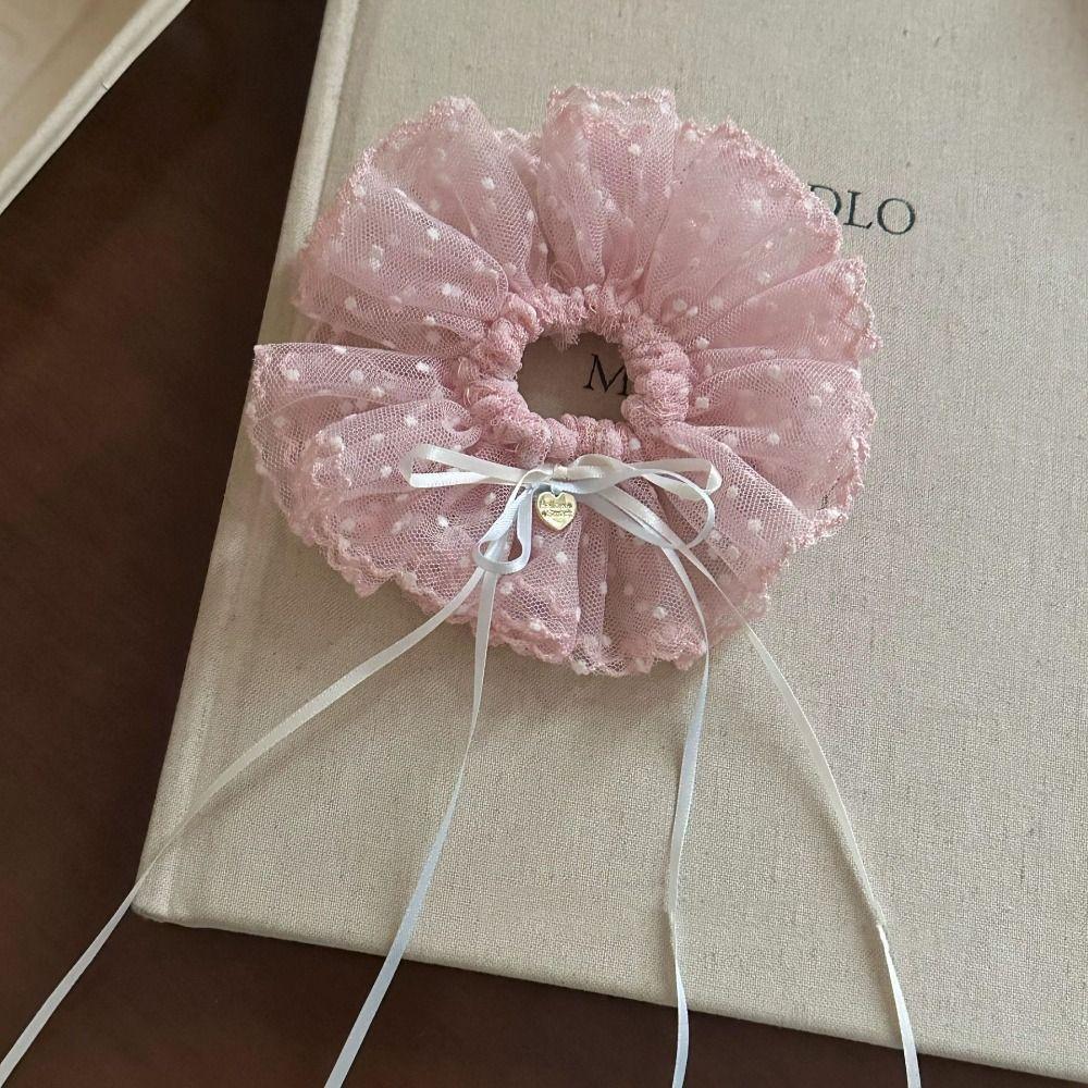 Bow Pleated Scrunchies Ribbon Oversized Hair Ropes Ins Polka Dot Scrunchies  Ponytail Holder