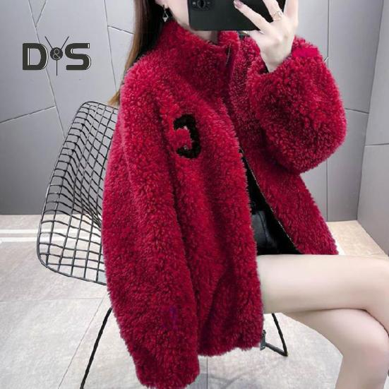 Зимнее женское пальто из утолщенного двухстороннего искусственного флиса, однотонное, воротник-стойка, защита шеи, декор в виде букв, длинные рукава, сохраняющие тепло, для путешествий на свежем воздухе