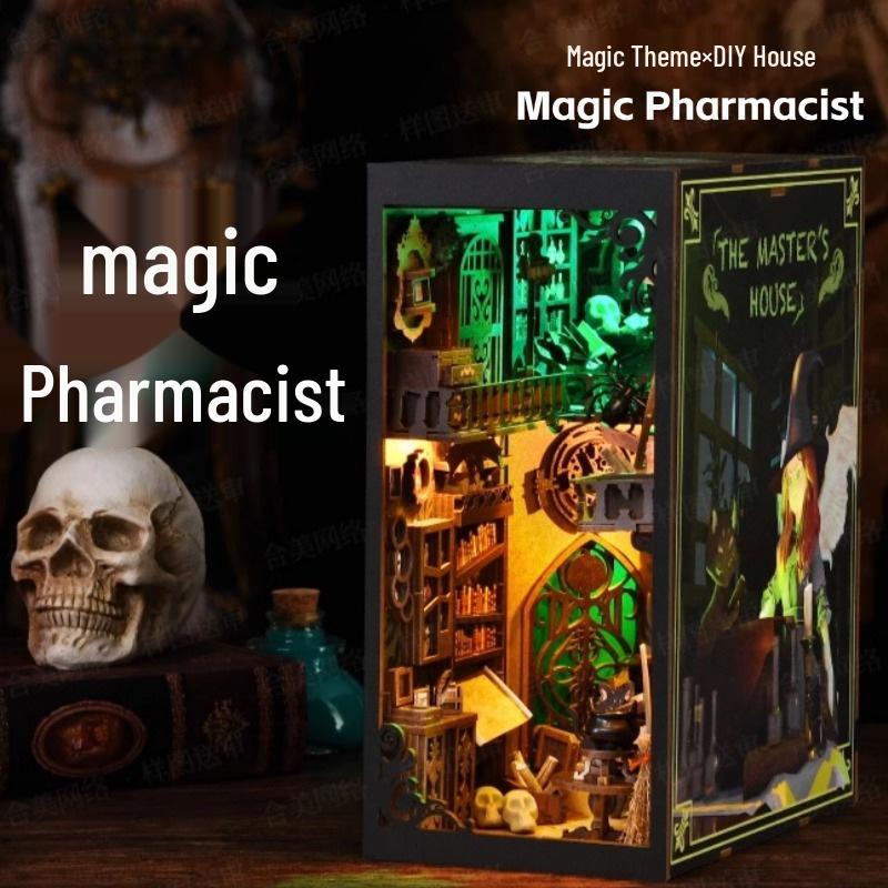 Twilight Cabin Bookends: DIY Wooden 3D Puzzle House Model, Handmade Building Blocks, Assembled Toy Gift.