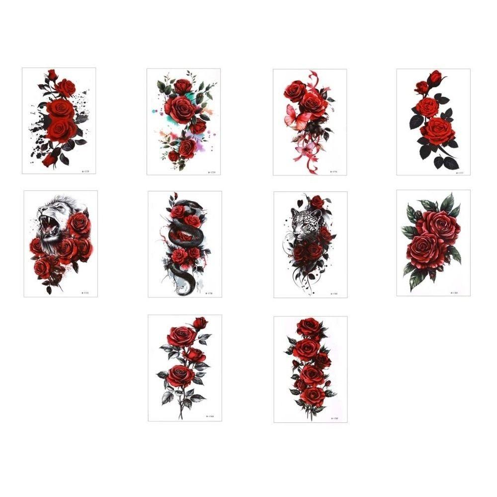 Waterproof Flower Temporary Tattoo Stickers Leopard Lion Snake Floral Fake Tattoos Girl