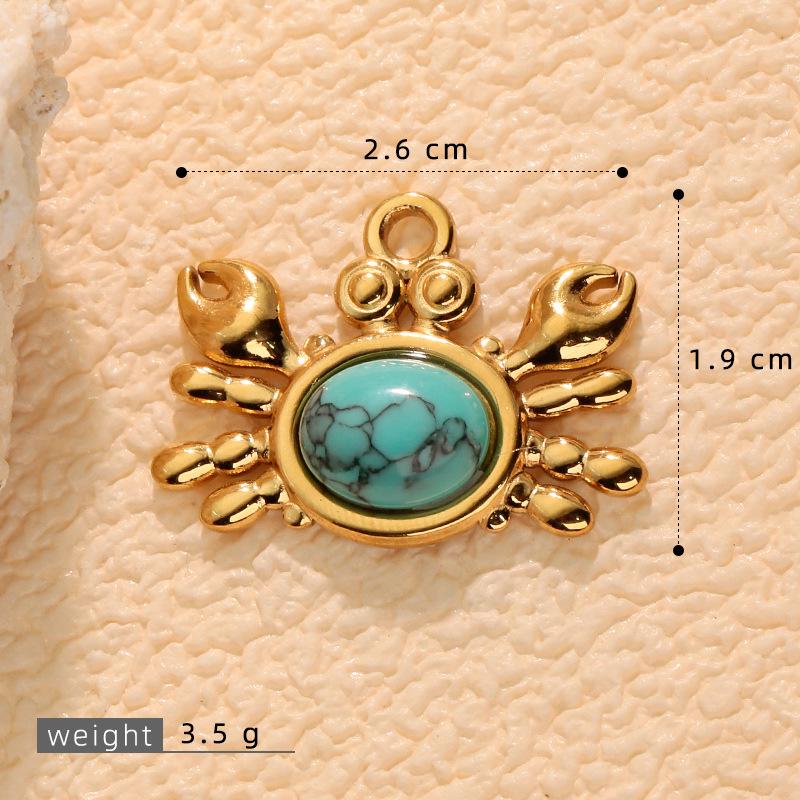 18K Нержавеющая сталь Кулон-краб Ожерелье с голубым бирюзовым камнем для женщин - Серия 'Океан' DIY Изготовление ювелирных изделий