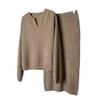 Autumn Solid Color V-neck Knitted Skirt Set Temperament Casual Large Size Two-piece Set 6285