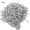 500PCs Acrylic Beads Square DIY Hand Made Beaded Accessories English Alphabet 6mm(Silver )