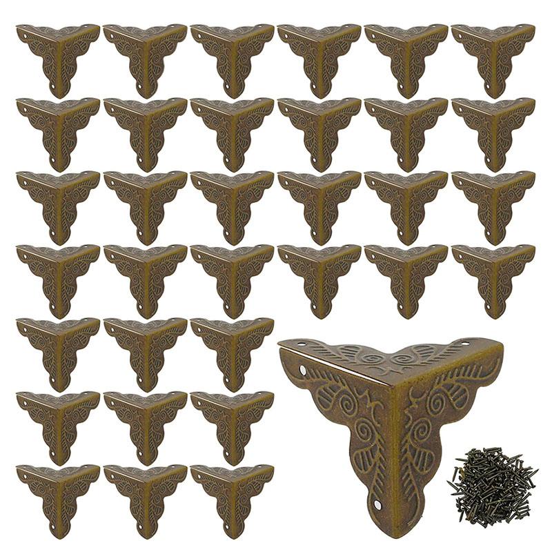 12Pcs Metal Box Corner Protector Triangle Antique Bronze Decorative Box Edge Safety Guard with Screws for Furniture Jewelry Box