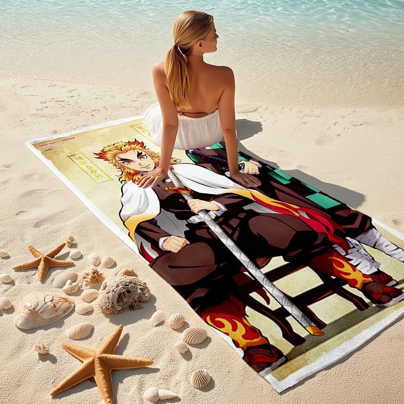 Japanese artist Koyoharu Gotouge's Demon Slayer beach towel, outdoor camping vacation swimming beach towel, outdoor absorbent bath towel blanket K1