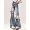 Женские джинсы Y2k Bow Jeans Baggy Harajuku Trashy Hollow Out Oversize Denim Брюки Эстетические джинсовые брюки Винтажная одежда