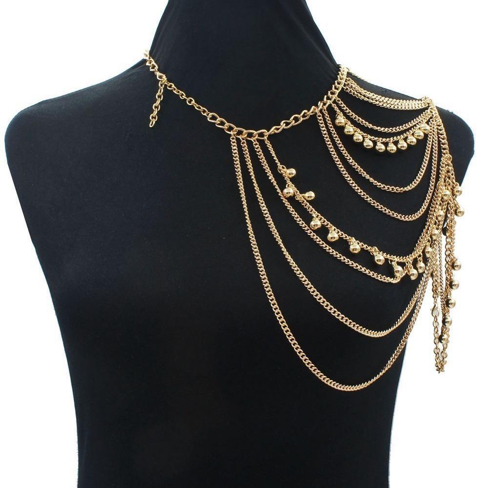 Street Fashion Multi-layer Sexy Tassel Ball Shoulder Chain Body Chain Cross-border Trend Personalized Clothing Accessories