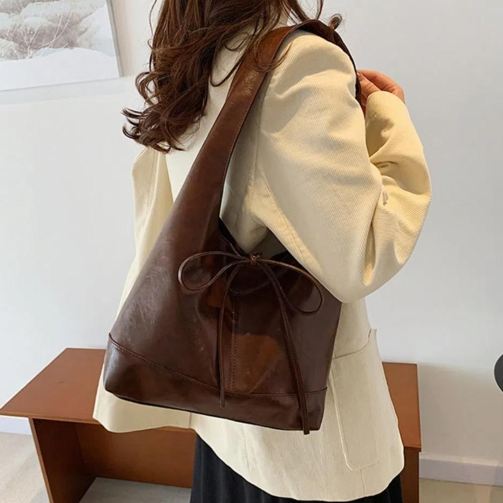 New Deisgn Y2k Shoulder Bag Large Capacity Leather Tote Bag Fashion Bow Underarm Bags  Handbag