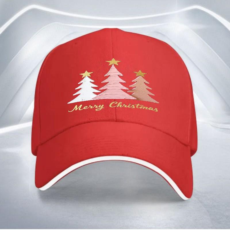 Merry Christmas Tree Baseball Cap Polyester Lightweight Adjustable Unisex Holiday Party Hat
