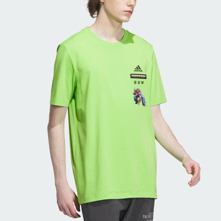Adidas T Shirts Men's Half Neon Green Crew Neck Moderate Straight Fit (Unisex) T-Shirts IK3502
