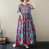 Short Sleeve Plus Size Cotton Vintage Floral New In Dresses for Women Casual Loose Long Summer Dress