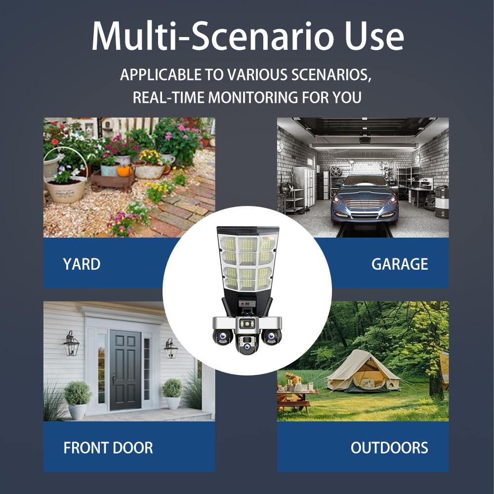 New Solar Street Light & Security Camera – Automatic Power, Smart Lighting, Three-Lens 4G WiFi Camera