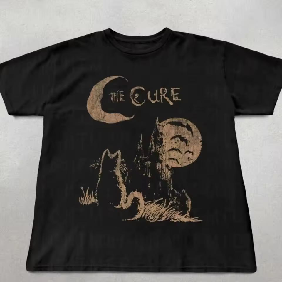 The Cure Cat T-shirt 90s Alt Indie Rock Clothes Band T Shirt Hip Hop Tee Men Women Clothing Y2k Tops