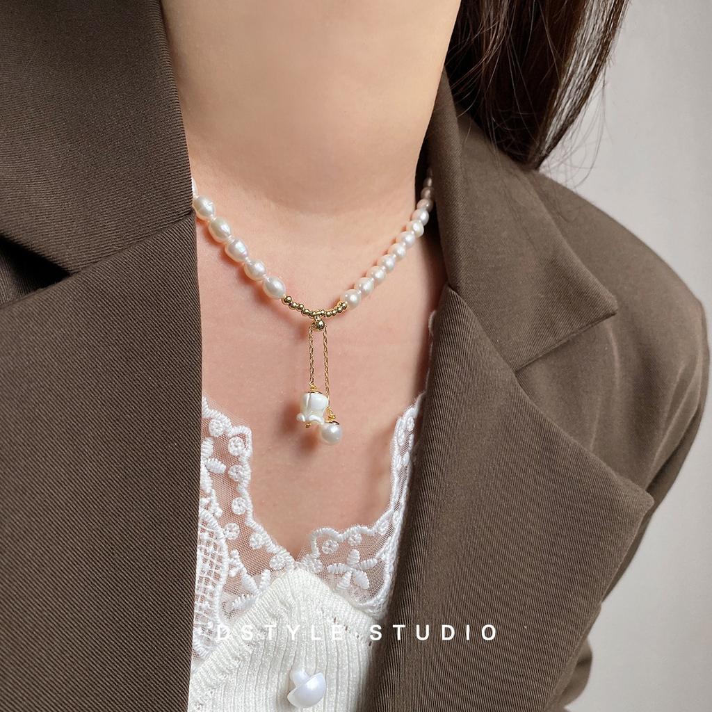 Ожерелье из натурального пресноводного жемчуга с подвеской в виде ландыша, цепочка на шею для женщин, цепочка на ключицу