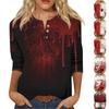 Женский повседневный топ с принтом Хэллоуина, V-образным вырезом, застежкой на пуговицы и рукавами длиной семь четвертей