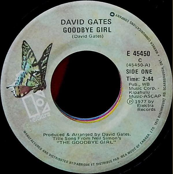 7-дюймовая пластинка ДЭВИД ГЕЙТС - Goodbye Girl E45450 Elektra 1977 Канада Поп Б/У