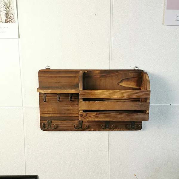 Wooden Wall-mounted Storage Rack Vintage Room Bedroom Study Key Hook Solid Wood Wall Debris Finishing Organizer Porch Decoration Key Storage Box