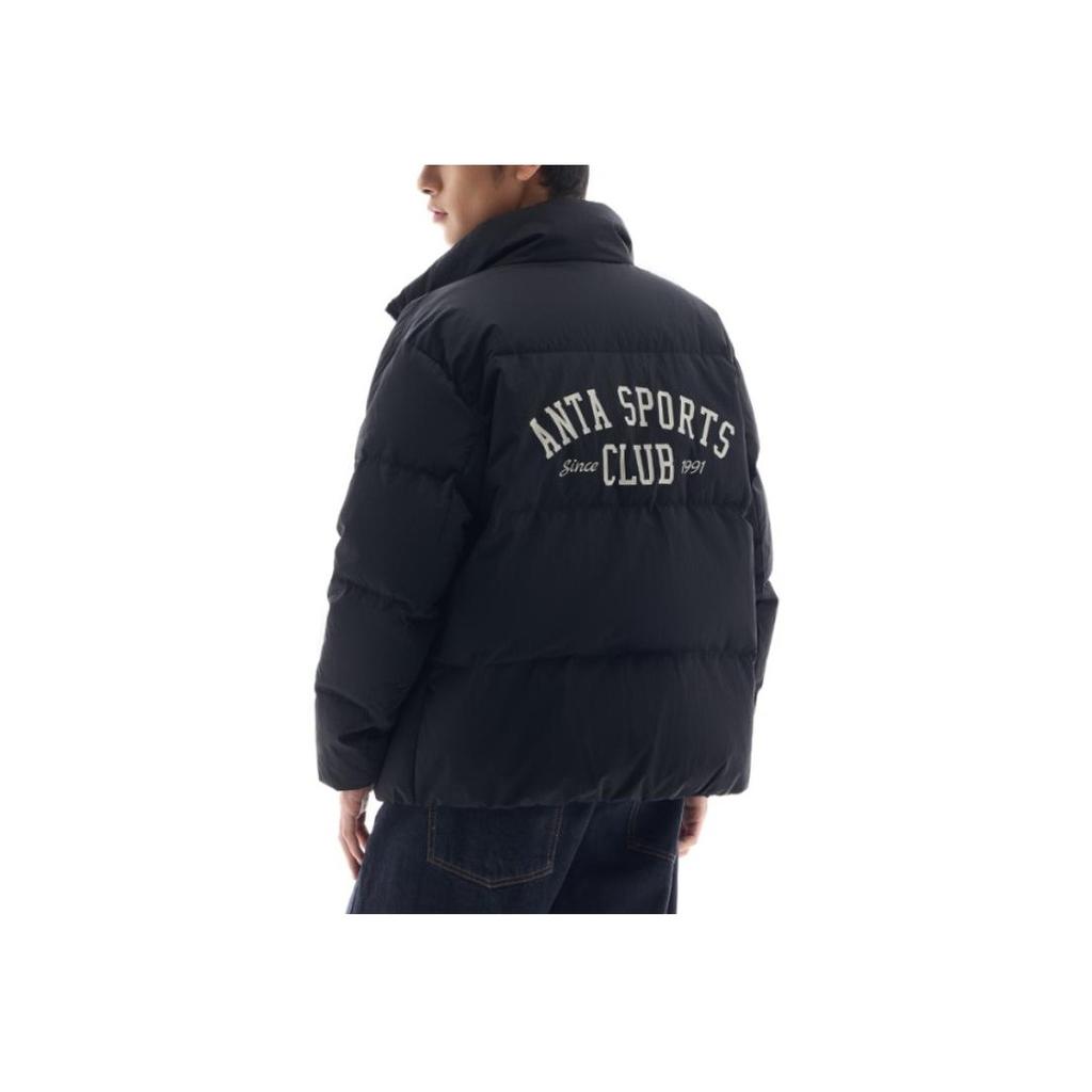 Anta Retro Water-Resistant Stand Collar Casual Letter Long Sleeve Down Jacket Men Outerwear Basic-Black 152448907-4
