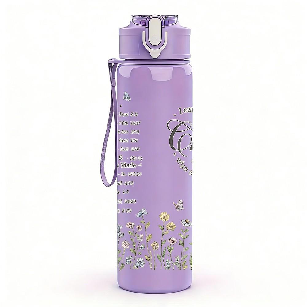 1PC Christ Faith Vintage Letter Print 750ml Color Plastic Sports Water Bottle Leakproof Flip Straw Lid Suitable for Sports Office Home Use