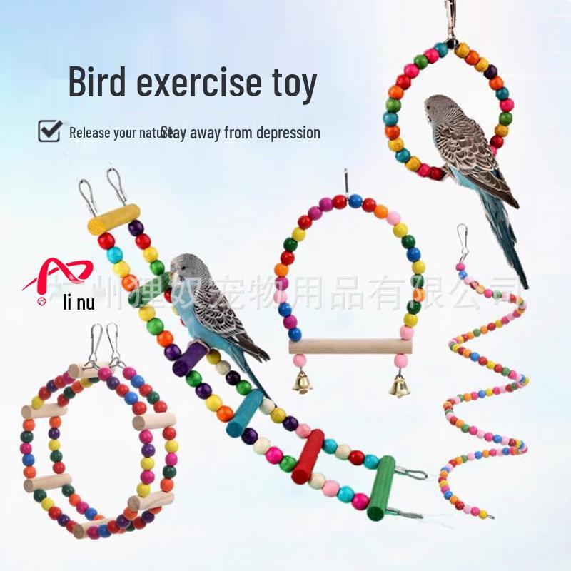 Parrot Cloud Ladder Swing & Perch: Bird Cage Accessories with Mirror, Bridge & Hanging Ring
