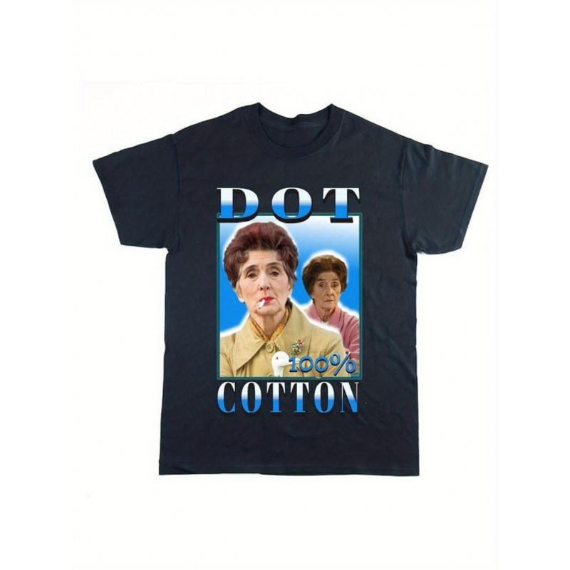 Men's EastEnders Dot Cotton T-Shirt - 90s UK Soap TV Show Iconic Meme, Cotton Black Crew Neck Tee with Dot & Ethereal Character Print, Casual Novelty