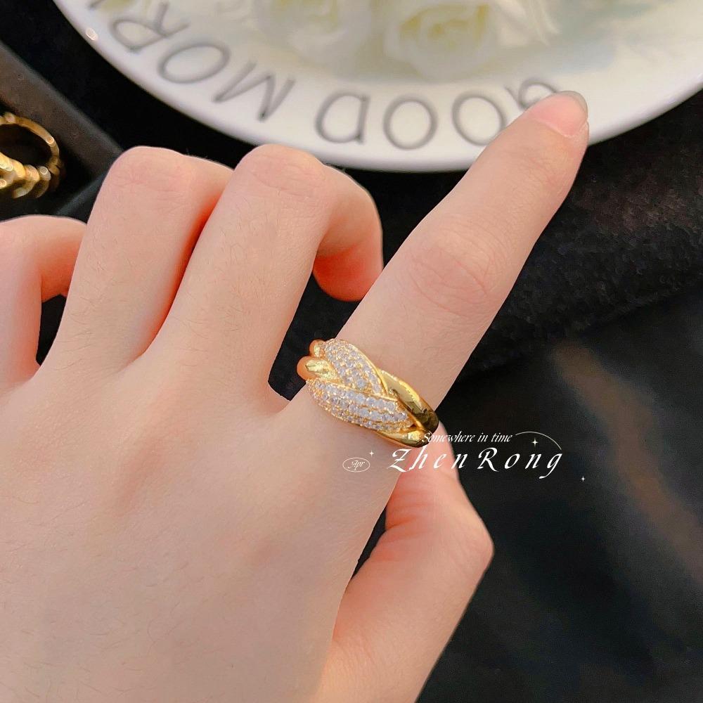 Vintage Open Ring French Retro Gold Plated Micro Pave Full Diamond Antique Jewelry Colorful Gemstone Ring