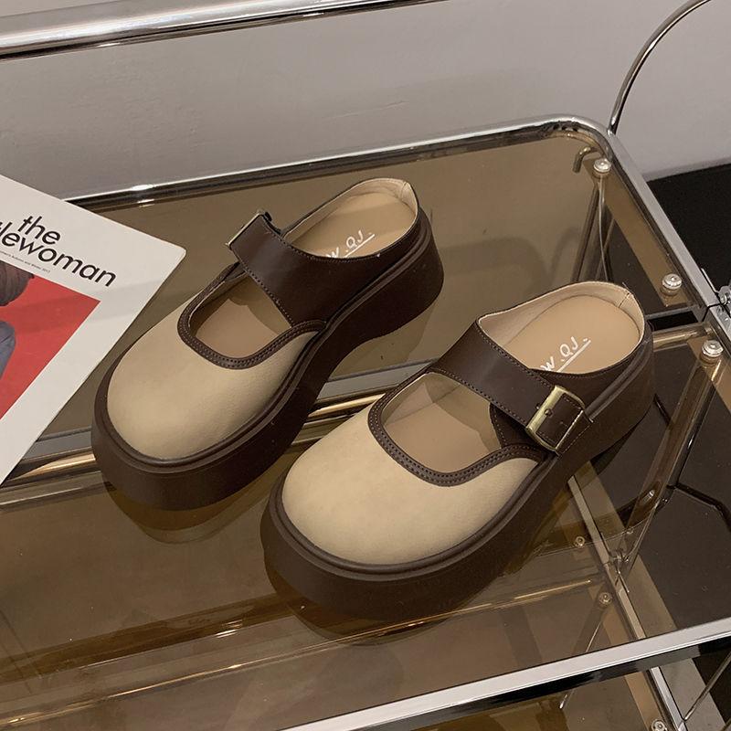 Ретро мода туфли на небольшой платформе, зимняя новая популярная женская корейская верхняя одежда, полутапочки с сумкой на голову