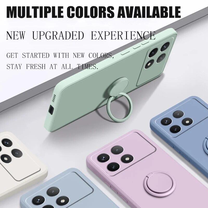 Luxury Liquid Silicone Ring Stand Shell for Redmi POCO X6 Pro Cover Shockproof Xiaomi K70E Bumper Back Protection Cover