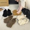 Милые объемные кроличьи ушки пушистые туфли женская обувь универсальная модная осенью и зимой, пушистые хлопковые туфли на плоской подошве на одну педаль