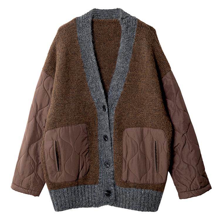 Dimanaf 2024 Зимние женские свитера Джинсовые пэчворк Ватные пуговицы Пальто Вязаная куртка Поддельный двухсекционный свободный свитер