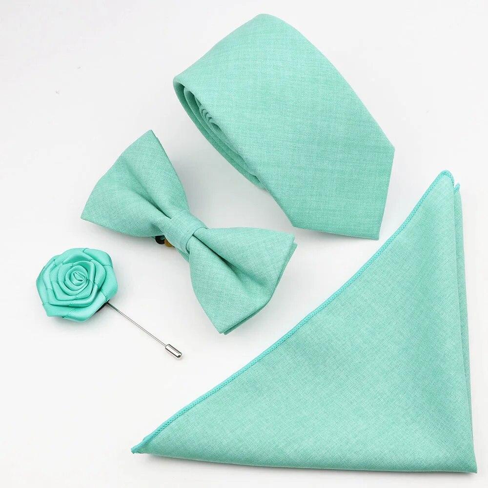 Комплект галстуков из 4 предметов, мужской, шалфейный зеленый, хлопковый галстук-бабочка, брошь-запонка, для костюма жениха, свадьба,