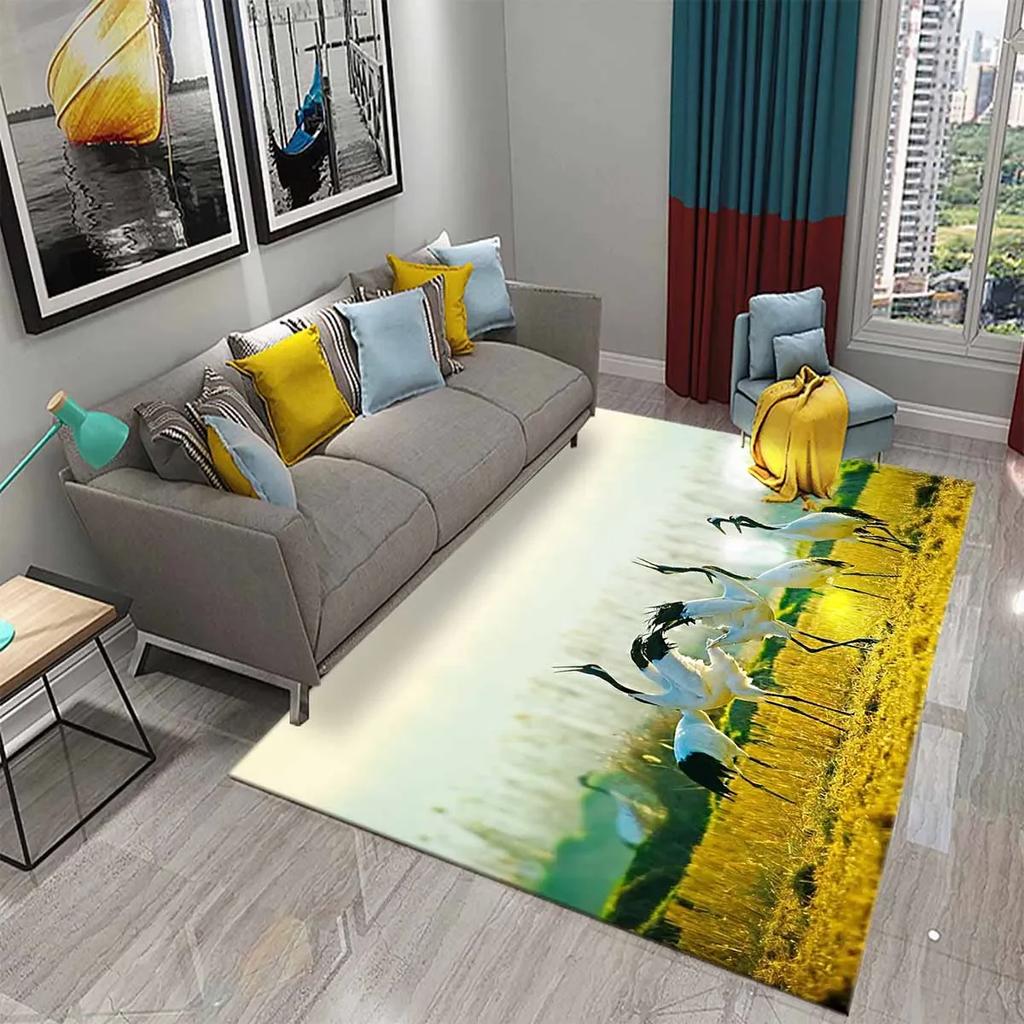 Прекрасный ковер с японским журавлем для кухни, ванной комнаты, прихожей, нескользящий коврик, декор для гостиной, столовой, спальни, напольные ковры