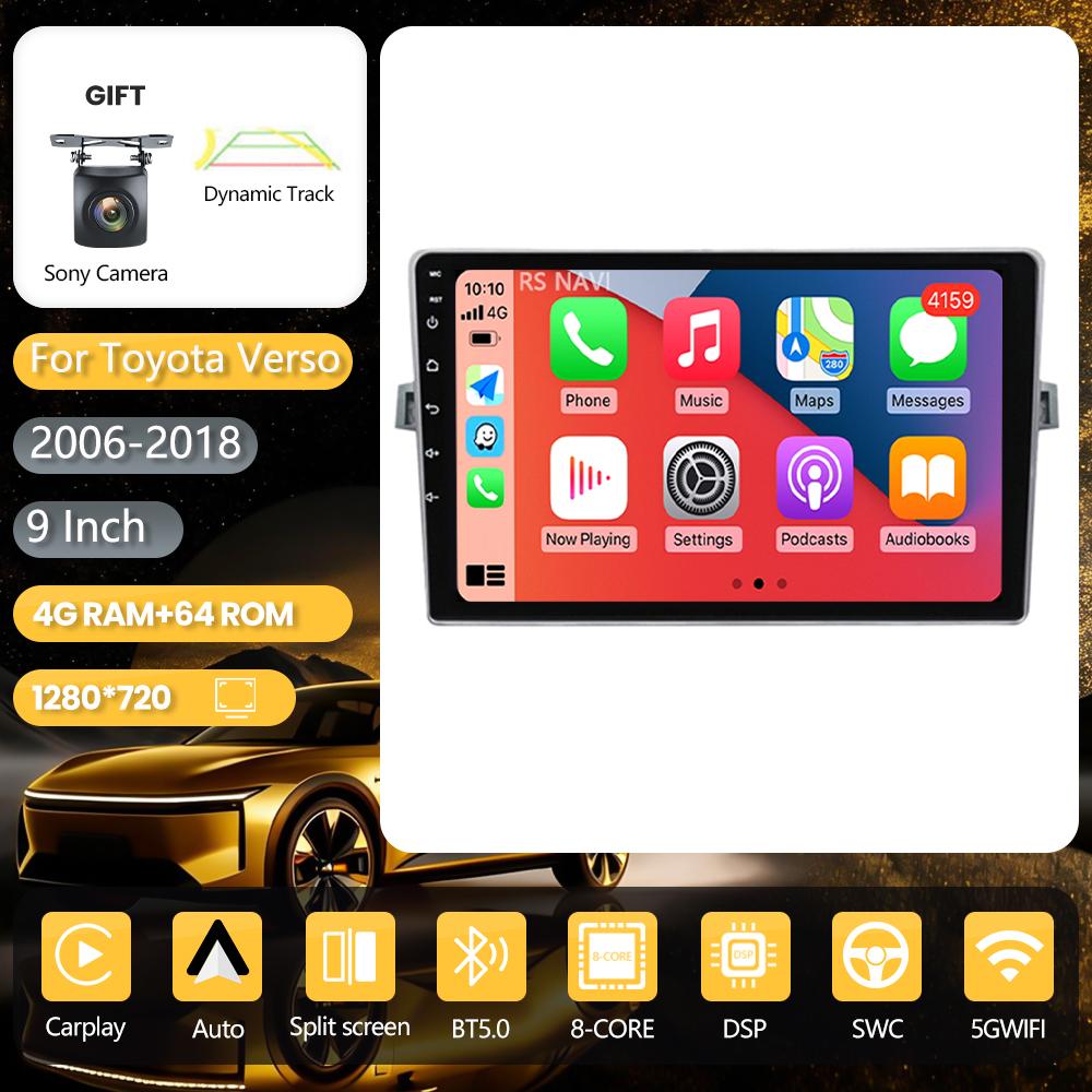Android 16 pour Toyota Verso 2010 2011 2012 2013 2014 2015 2016 Carplay Auto Stéréo Vidéo BT Vidéo Autoradio Contrôle par application WIFI+4G