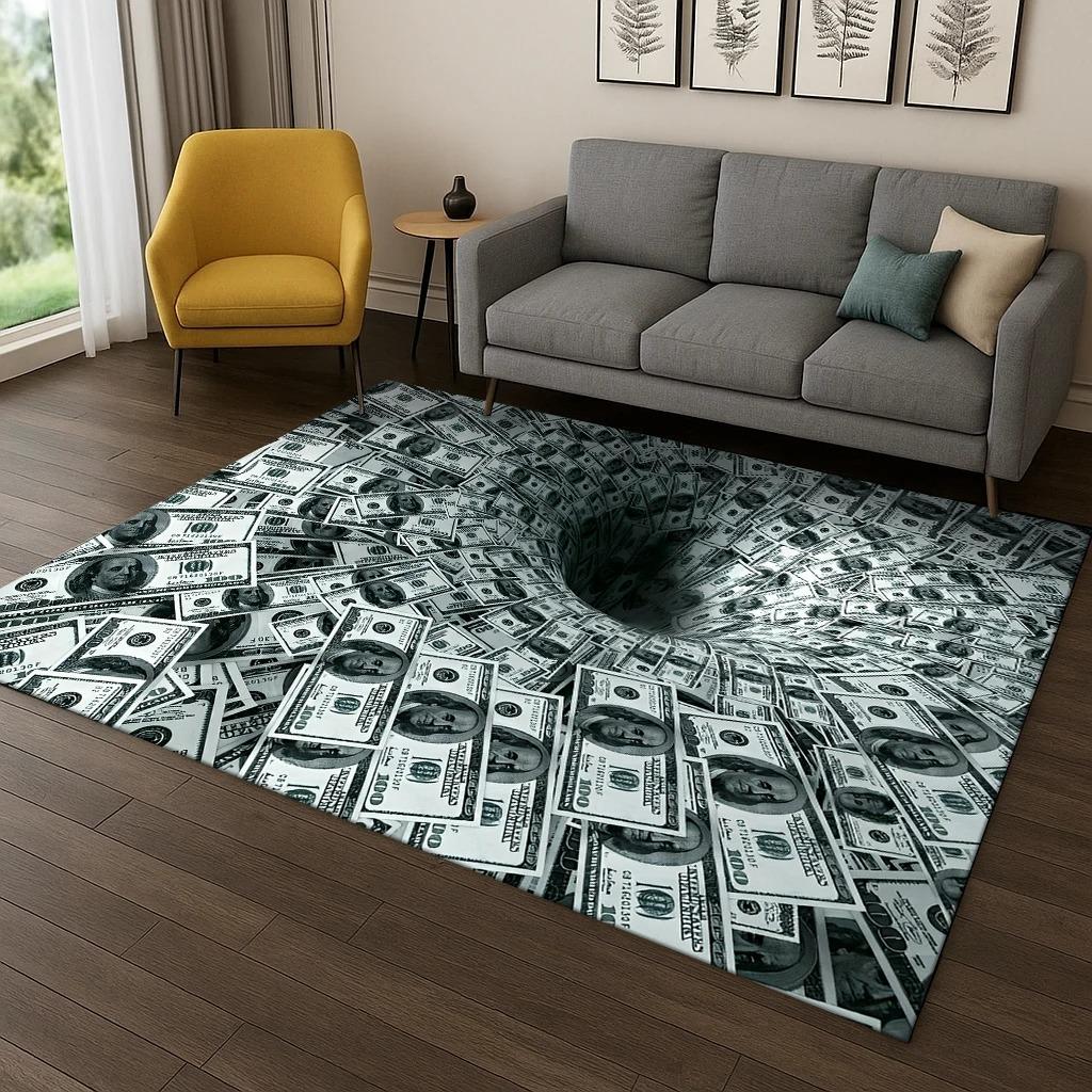 3D ковер-иллюзия с долларами, евро, фунтами для гостиной, дивана, дома, спальни, прихожей, коврики для гостиной