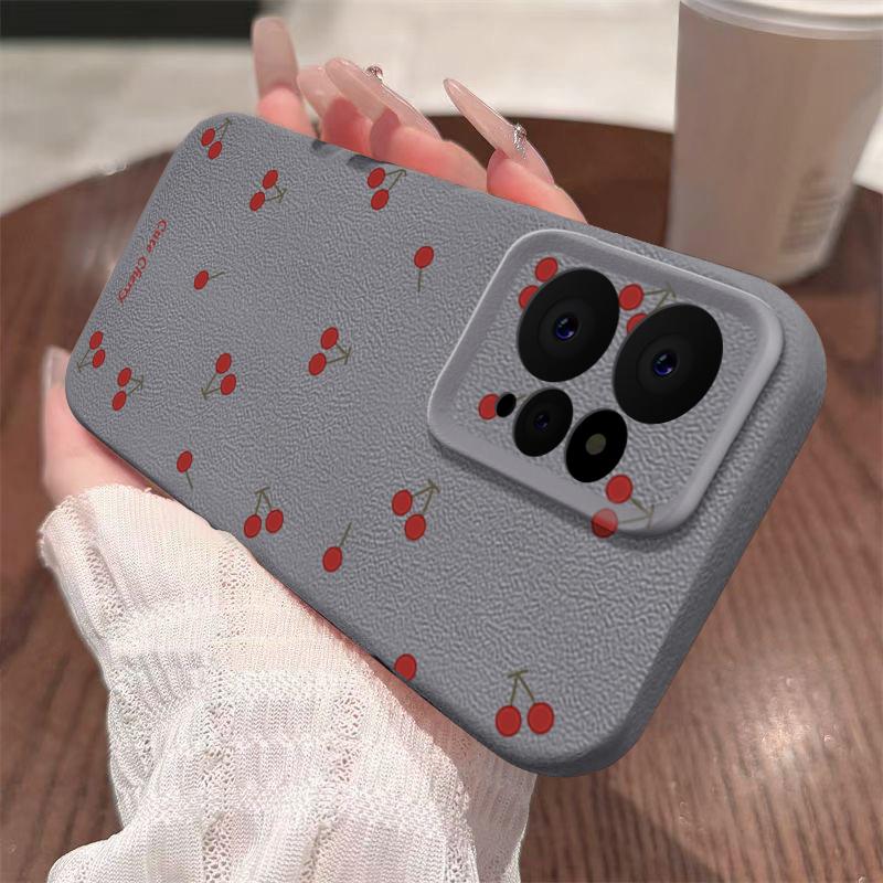 Тонкий чехол из матовой кожи с принтом вишни TPU для Xiaomi 13T Pro Poco X6 Redmi Note 14 Pro 13 12 11, мягкий противоударный защитный чехол для телефона