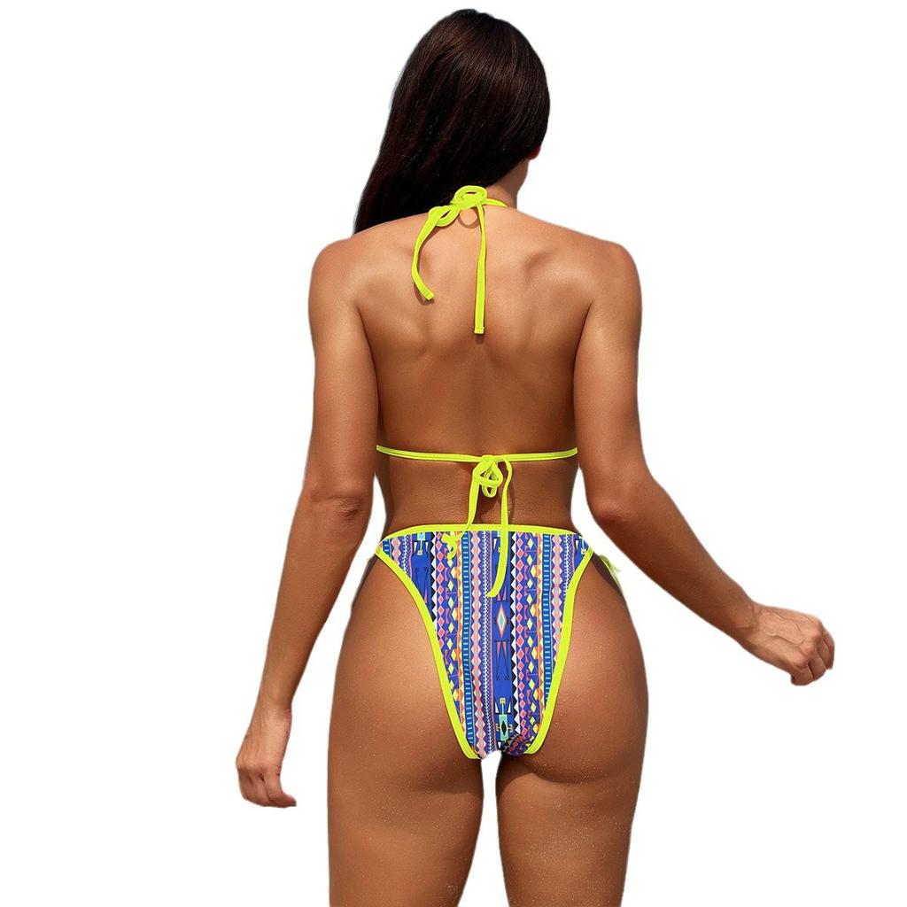 Винтажный пляжный купальник для отпуска, женский купальник с открытой спиной, трехточечный купальник Hulu, сексуальное бикини, тонкая строчка в различных цветах, пляжная одежда