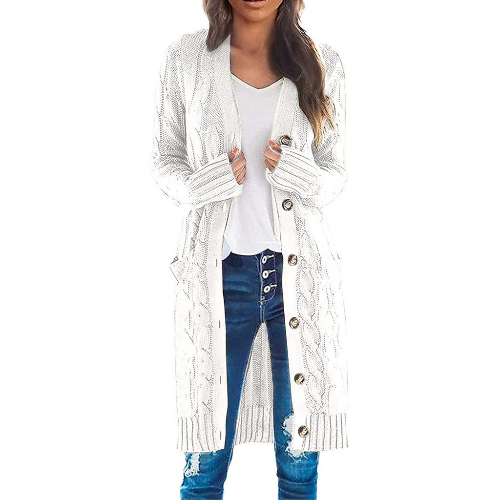 Женская мода Повседневный открытый спереди Длинный рукав Кардиганы крупной вязки Свитера Верхняя одежда Пальто